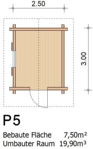 Gerätehaus P5 - 3,00 m x 2,50 m - Perr-Blockhausbau