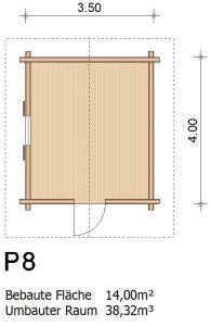 Gerätehaus P8 - 4,00 m x 3,50 m - Perr Blockhausbau
