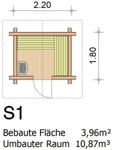 Saunahaus S1 Grundriss - 2,20 m x 1,80 m - Perr Blockhausbau