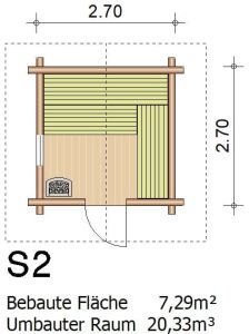 Saunahaus S2 Grundriss - 2,70 m x 2,70 m - Perr Blockhausbau